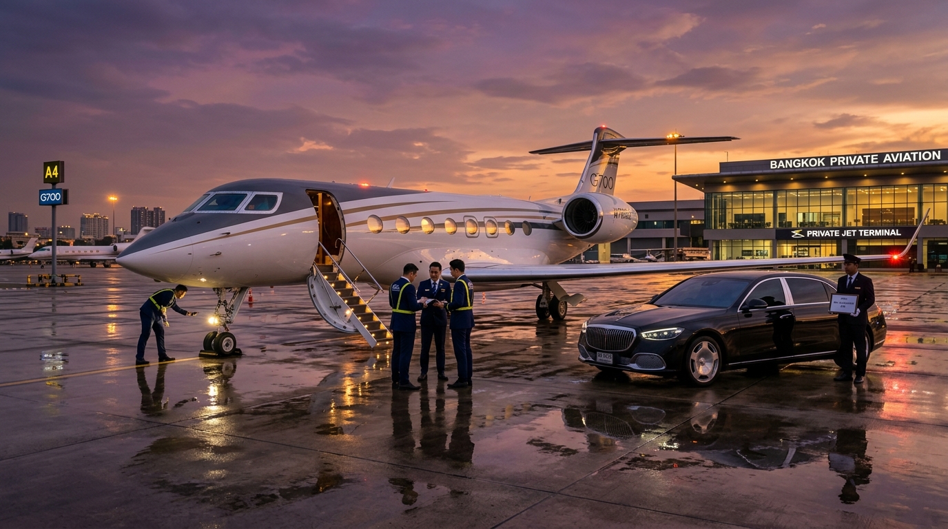Bangkok Private Jet Terminal Gulfstream G700 and Mercedes Maybach